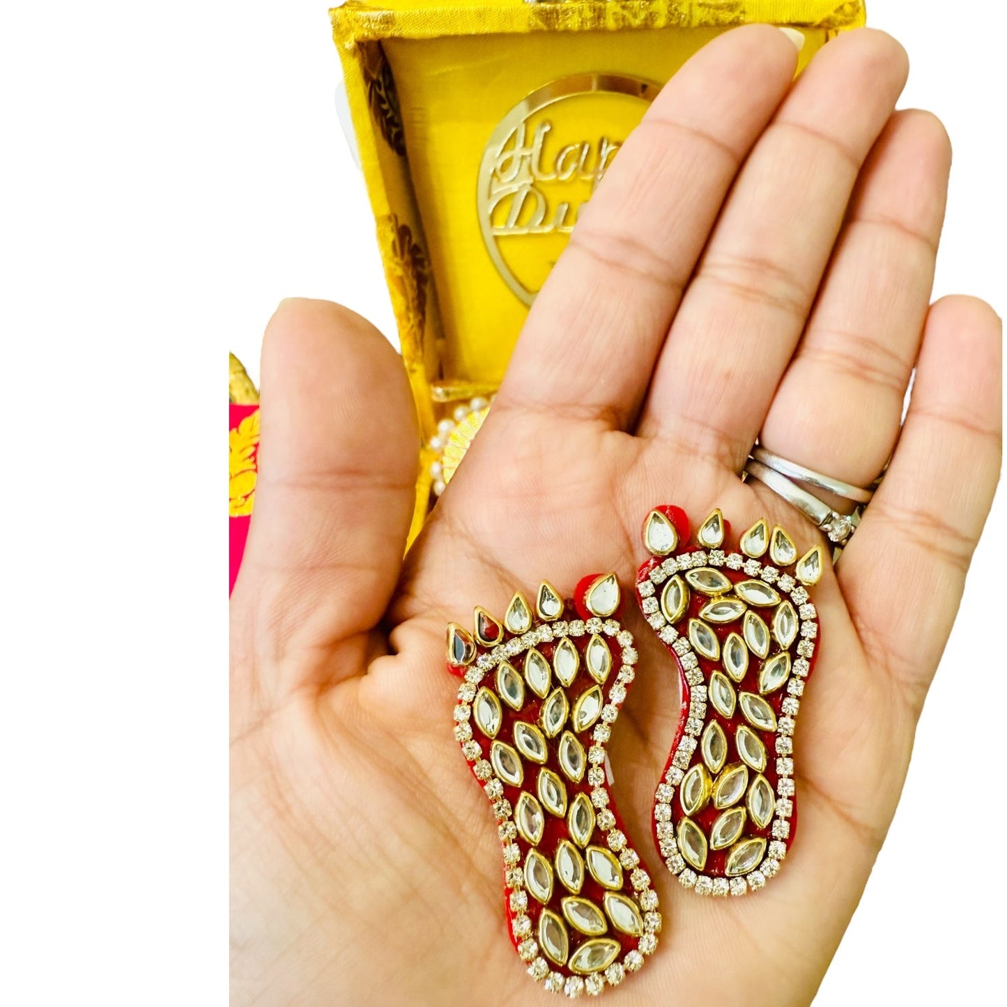 Diwali Gift Combos - Diya & Kundan  Laxmi Charan with Swastik in Gift Box