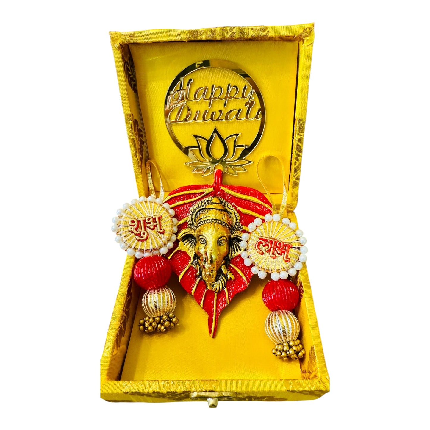 Ready-to-Gift Diwali Combos - German Silver Ganesha Hanging in Gift Box with Happy Diwali Decal