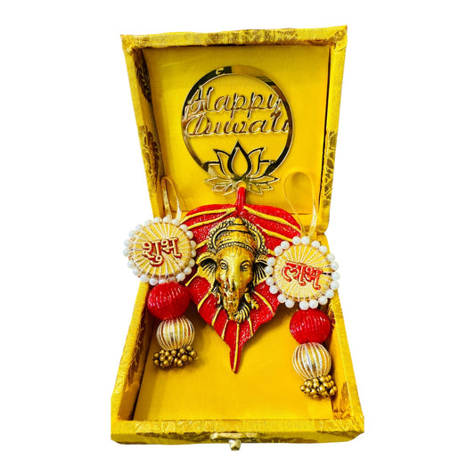 Ready-to-Gift Diwali Combos - German Silver Ganesha Hanging in Gift Box with Happy Diwali Decal