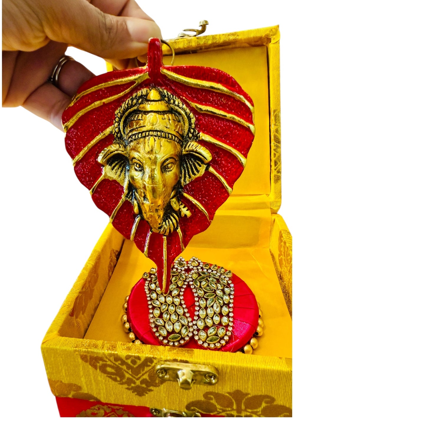 Ready-to-Gift Diwali Combos - German Silver Ganesha Hanging in Gift Box with Happy Diwali Decal