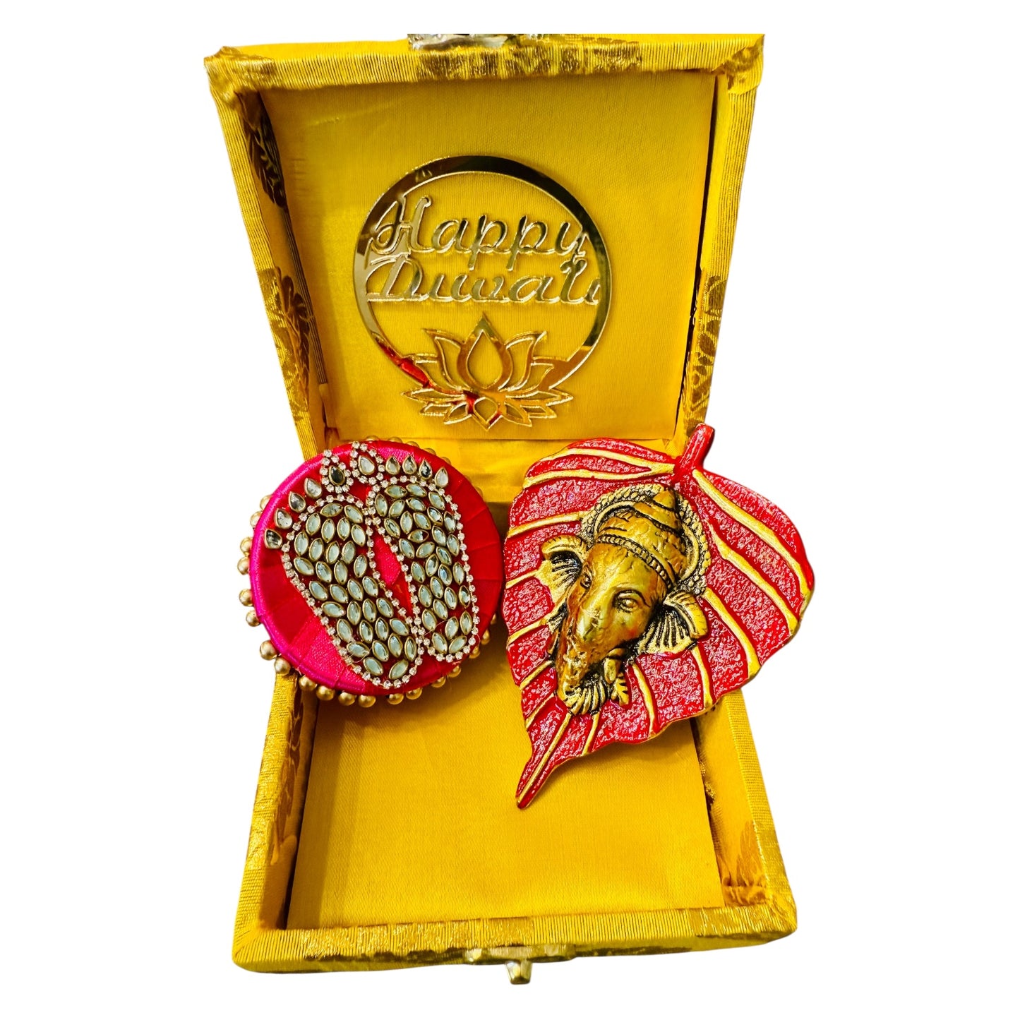 Ready-to-Gift Diwali Combos - German Silver Ganesha Hanging in Gift Box with Happy Diwali Decal