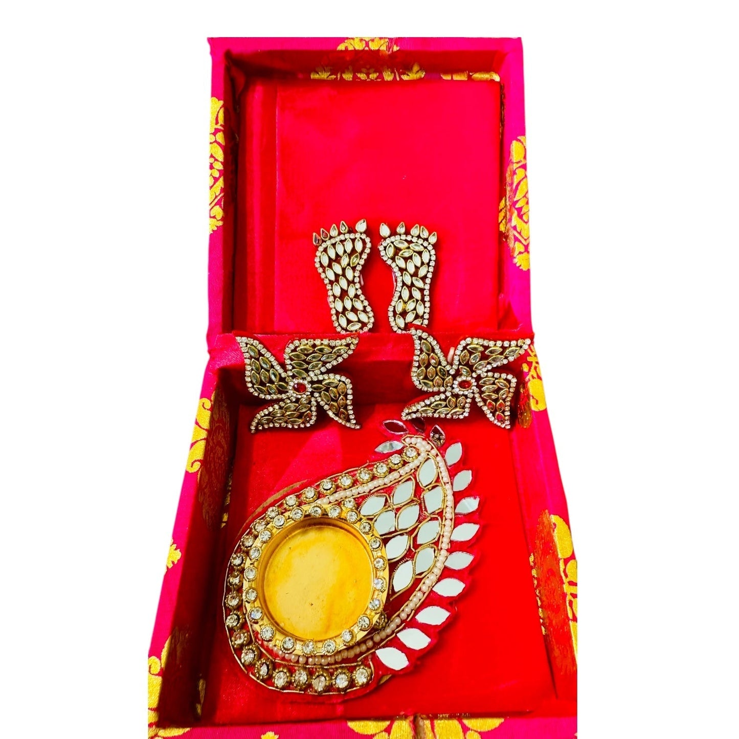 Diwali Gift Combos - Diya & Kundan  Laxmi Charan with Swastik in Gift Box