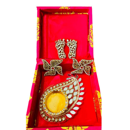 Diwali Gift Combos - Diya & Kundan  Laxmi Charan with Swastik in Gift Box