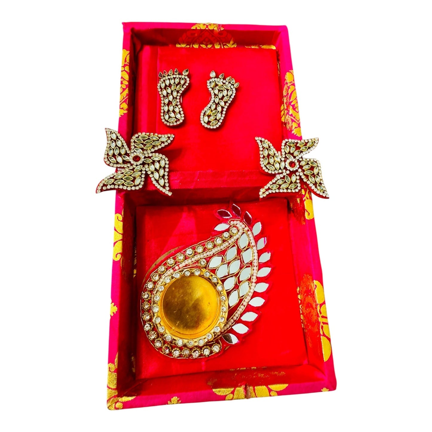 Diwali Gift Combos - Diya & Kundan  Laxmi Charan with Swastik in Gift Box