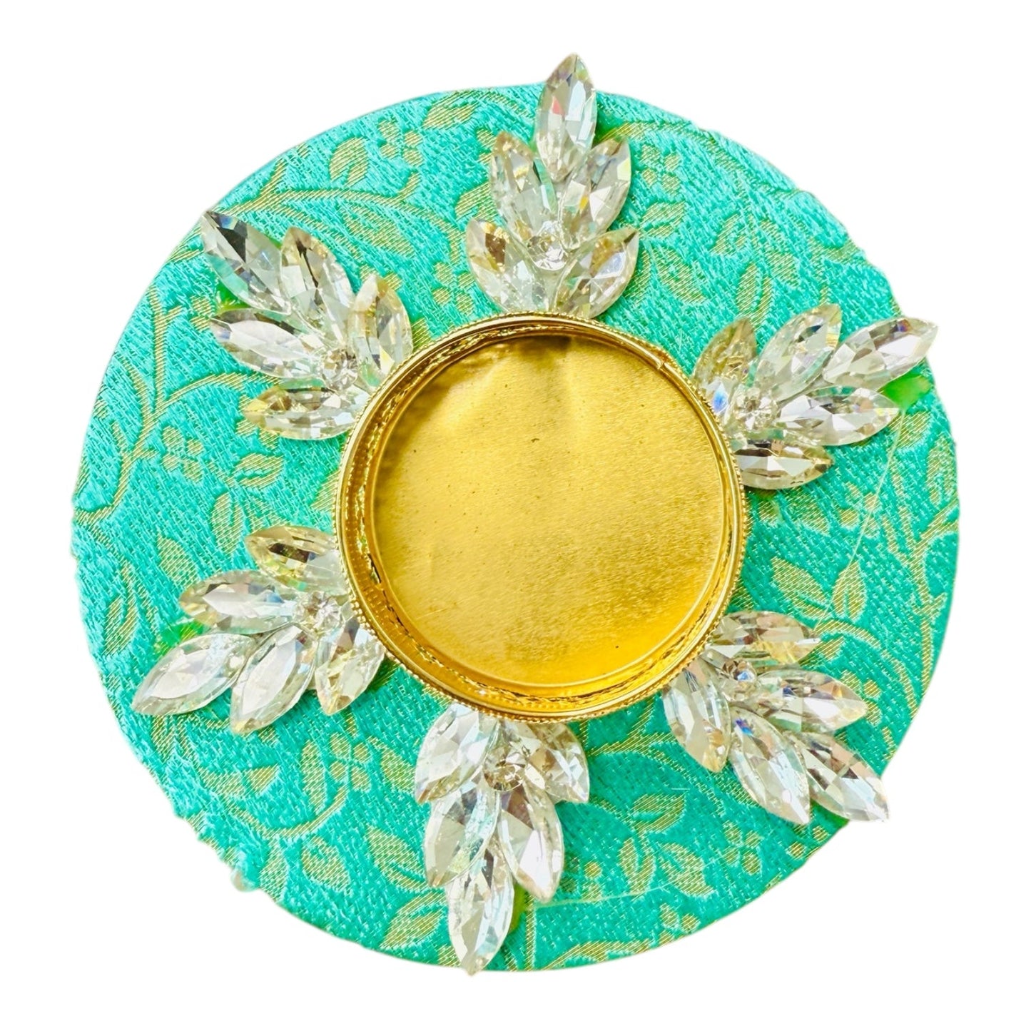 Set of 2 Diya with Kundan or Stone Studded Design on Brocade/ T-Light Holder - Return Gift for Any Indian Celebration - Set of 2