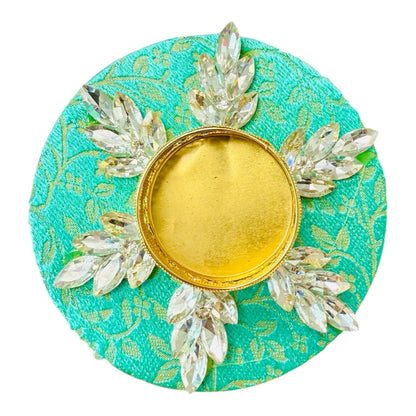 Set of 2 Diya with Kundan or Stone Studded Design on Brocade/ T-Light Holder - Return Gift for Any Indian Celebration - Set of 2