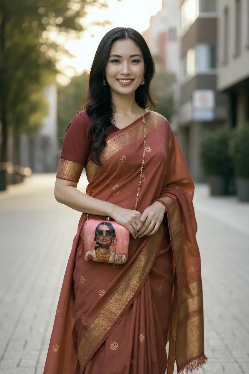Indian Swag - Clutch with Women Portrait with Heavy Jewelry & Sunglasses