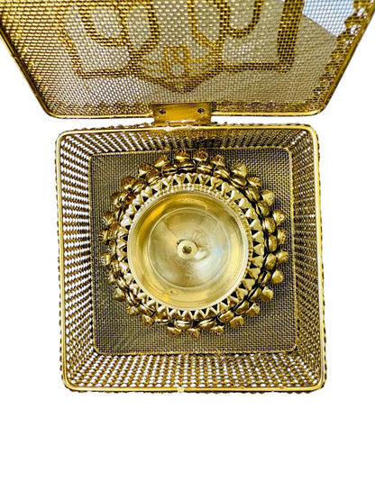 Brass Akhand Diya's with Ghungroo Base in Metal Gift Box with Ganesha Decal