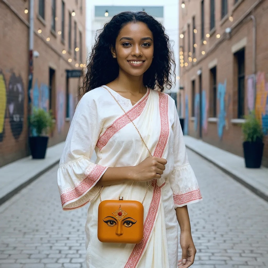 Durga Maa Portrait with Bindi Printed Clutch