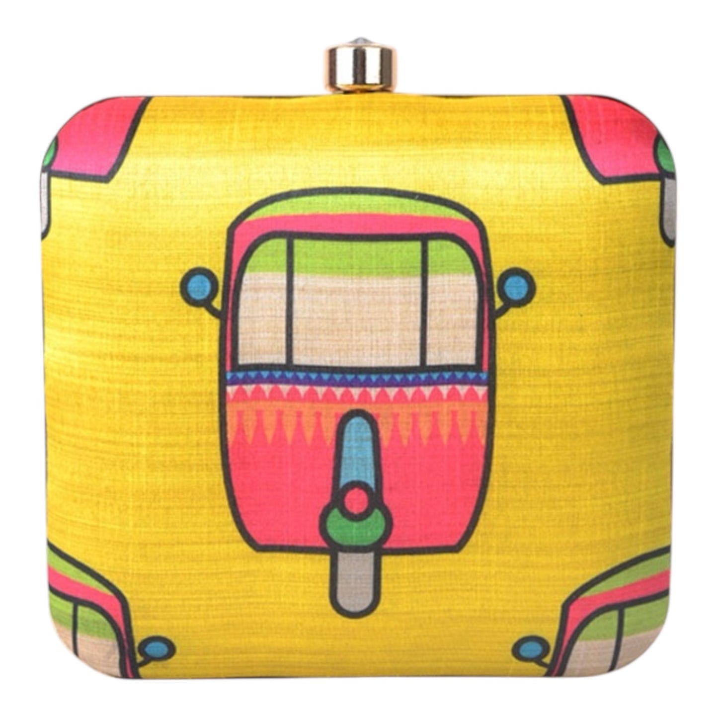 Auto Rickshaw Print Square Clutch with Chain to Carry