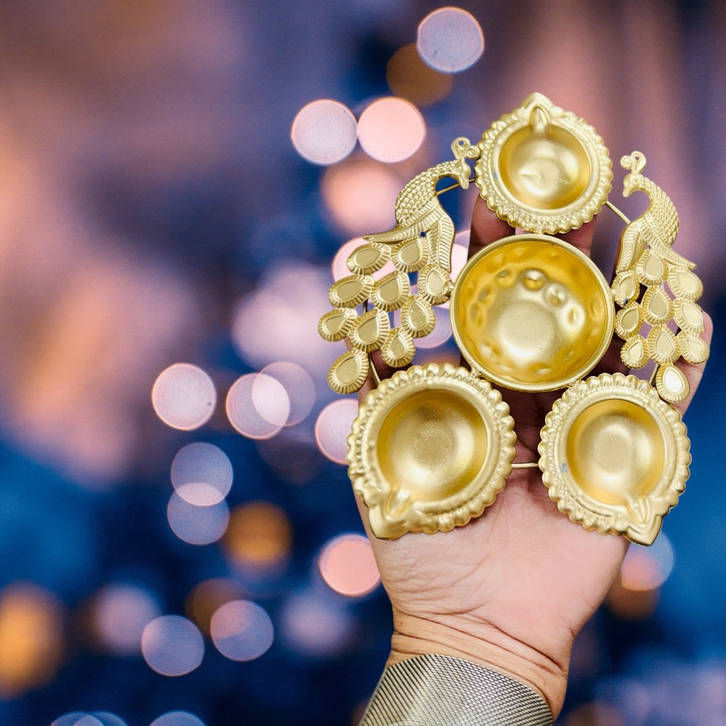 Small Peacock Urli with Tissue Potli Combo - Return Gifts for Housewarming, Diwali or Puja