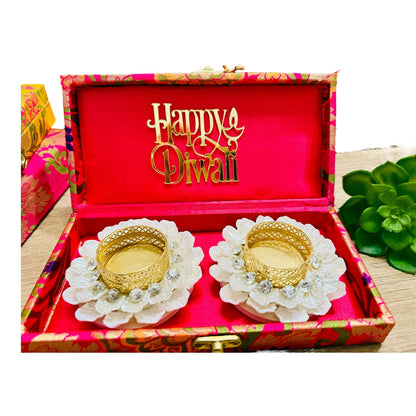 Ready-to-Gift Set- 2 Diyas in Gift Box with Happy Diwali Cutout