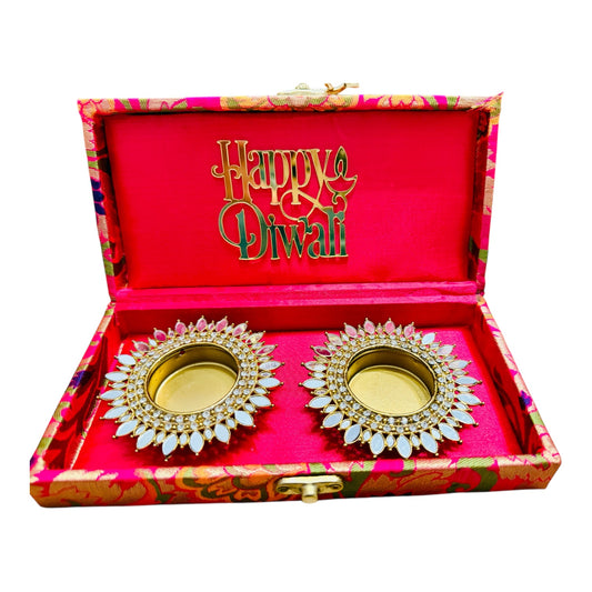 Set of 2 Diyas in Gift Box with Happy Diwali Cutout