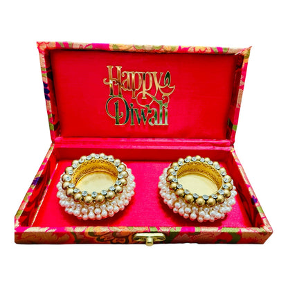 Ready-to-Gift Set- 2 Diyas in Gift Box with Happy Diwali Cutout