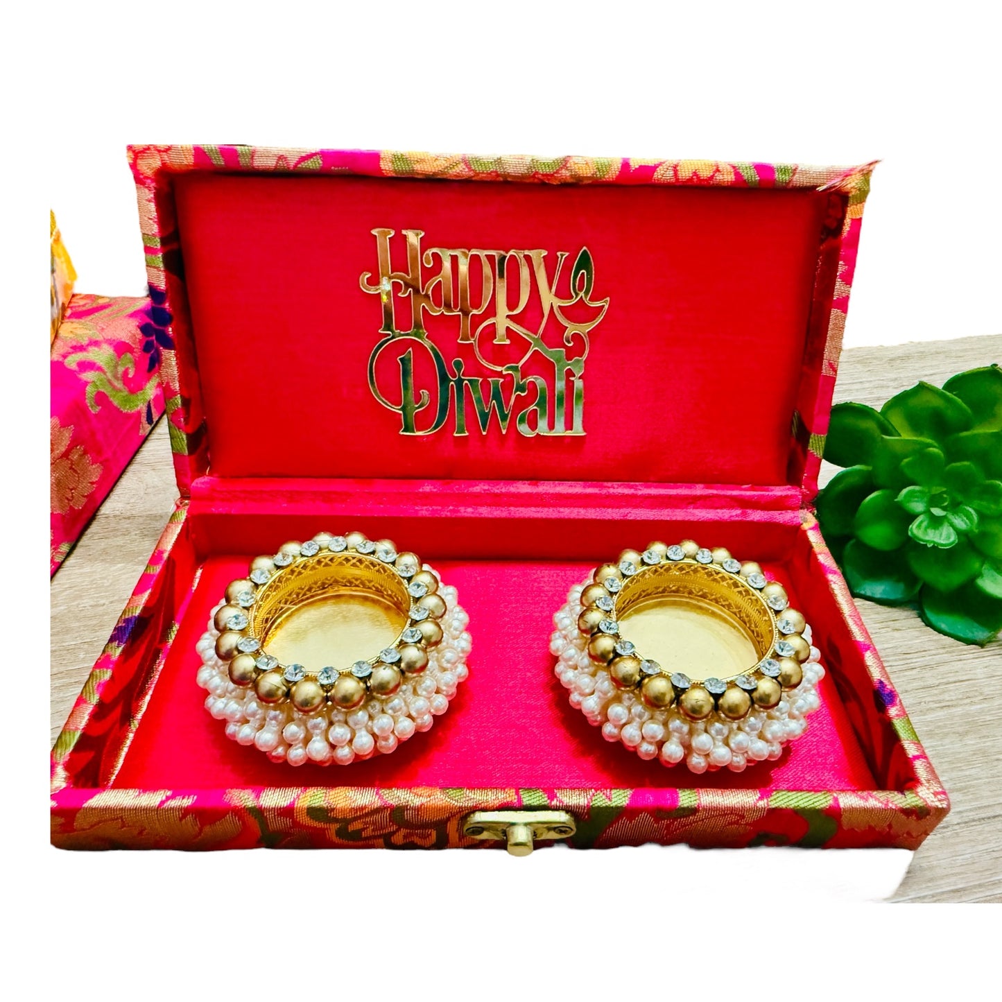 Ready-to-Gift Set- 2 Diyas in Gift Box with Happy Diwali Cutout