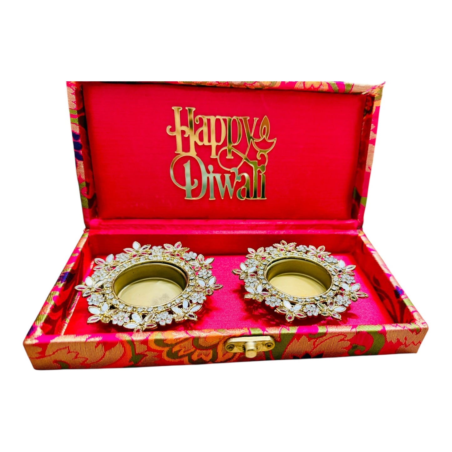 Set of 2 Diyas in Gift Box with Happy Diwali Cutout