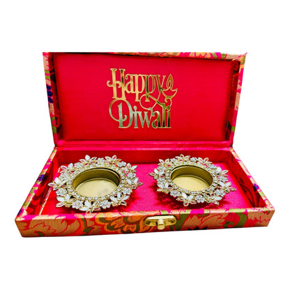 Set of 2 Diyas in Gift Box with Happy Diwali Cutout