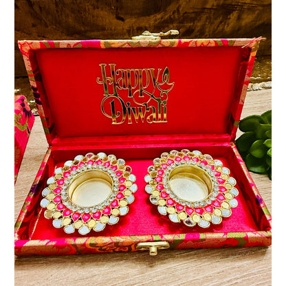 Ready-to-Gift Set- 2 Diyas in Gift Box with Happy Diwali Cutout
