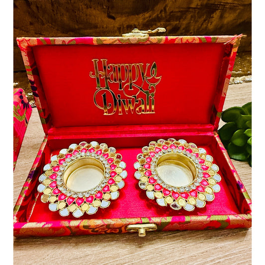 Ready-to-Gift Set- 2 Diyas in Gift Box with Happy Diwali Cutout