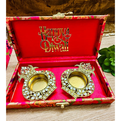 Set of 2 Diyas in Gift Box with Happy Diwali Cutout
