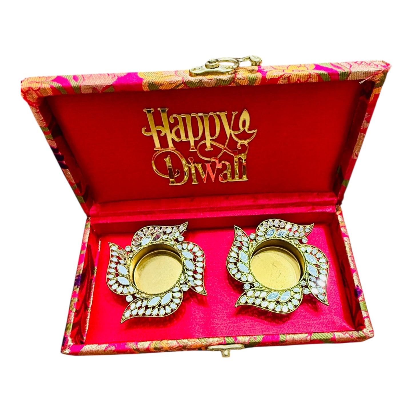 Set of 2 Diyas in Gift Box with Happy Diwali Cutout