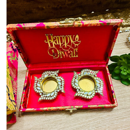 Set of 2 Diyas in Gift Box with Happy Diwali Cutout