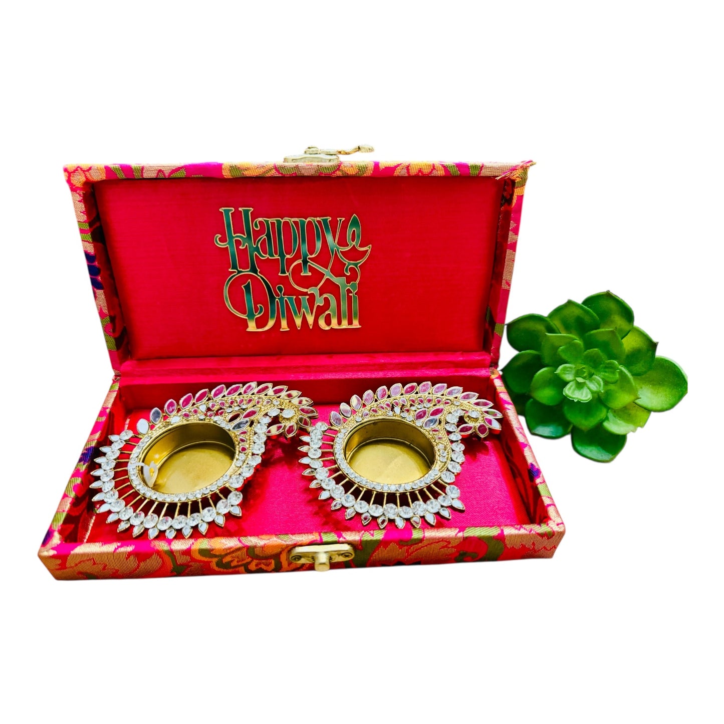 Set of 2 Diyas in Gift Box with Happy Diwali Cutout