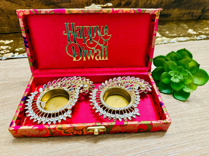 Set of 2 Diyas in Gift Box with Happy Diwali Cutout