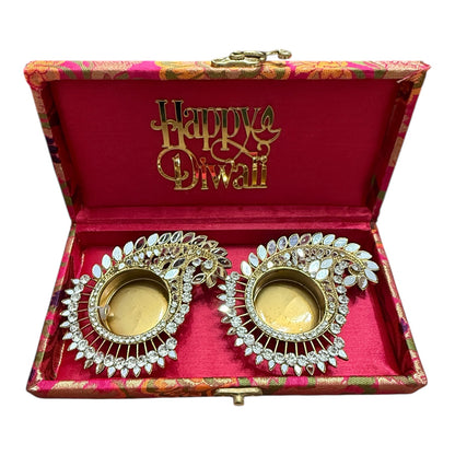Set of 2 Diyas in Gift Box with Happy Diwali Cutout