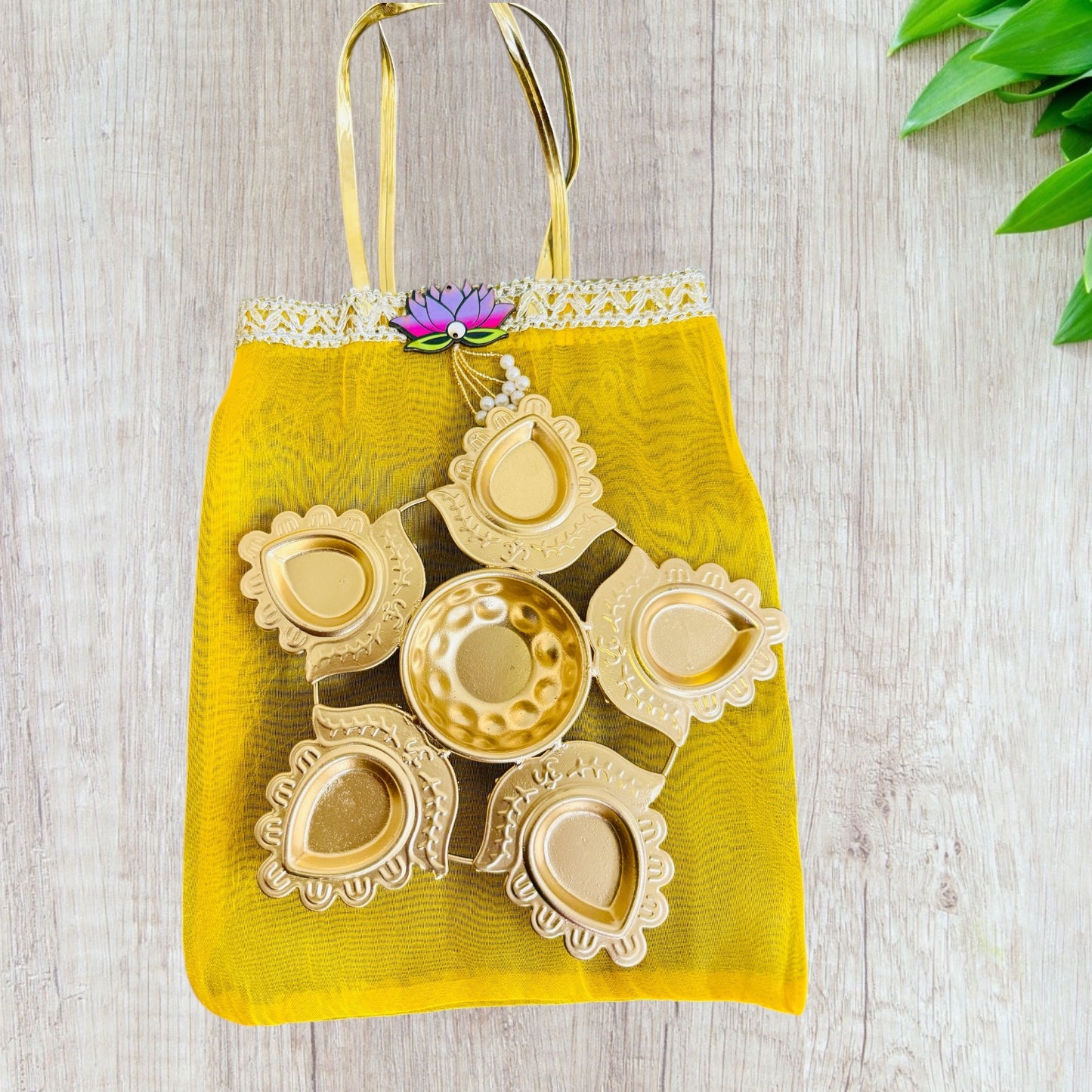 Lotus Urli with Tissue Bags Combo - Return Gifts for Housewarming, Diwali or Puja