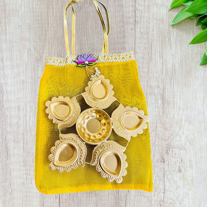 Lotus Urli with Tissue Bags Combo - Return Gifts for Housewarming, Diwali or Puja