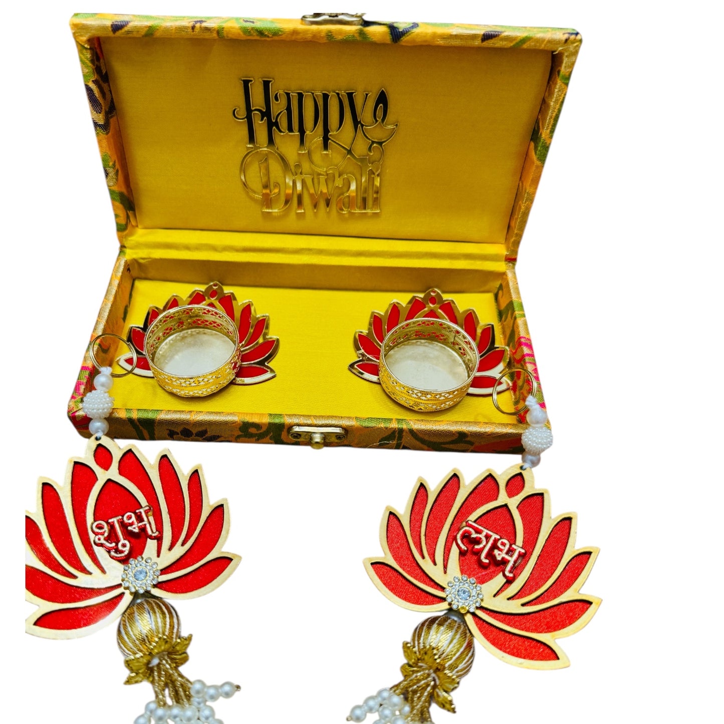 Lotus Theme Shubh Labh & Diya Combo
