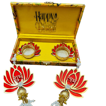 Lotus Theme Shubh Labh & Diya Combo