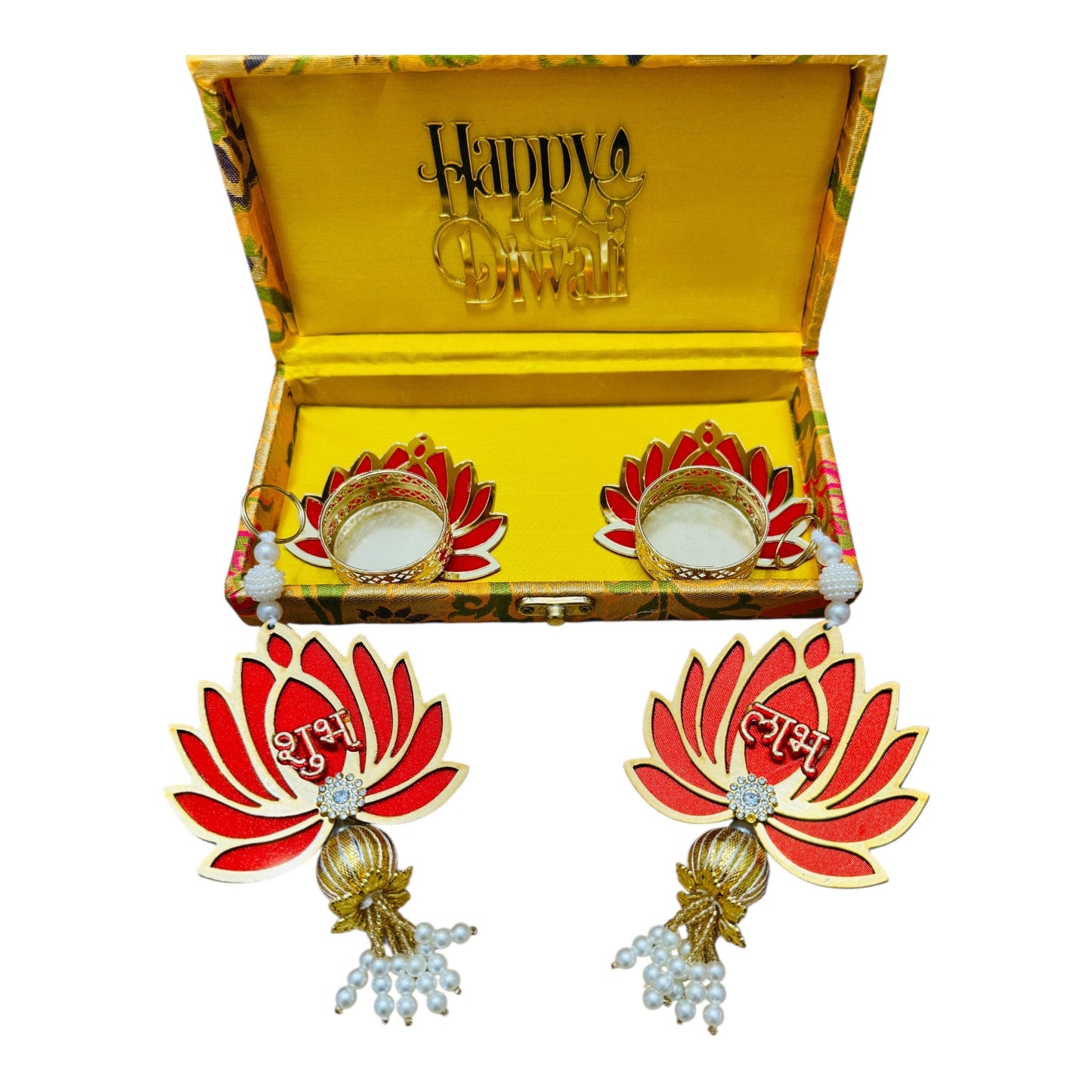 Lotus Theme Shubh Labh & Diya Combo