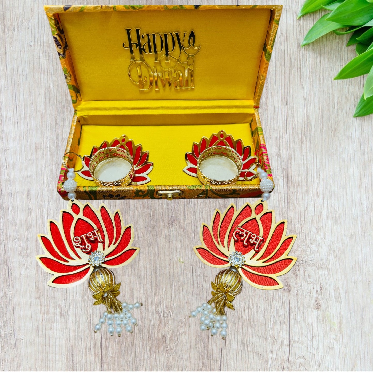 Lotus Theme Shubh Labh & Diya Combo