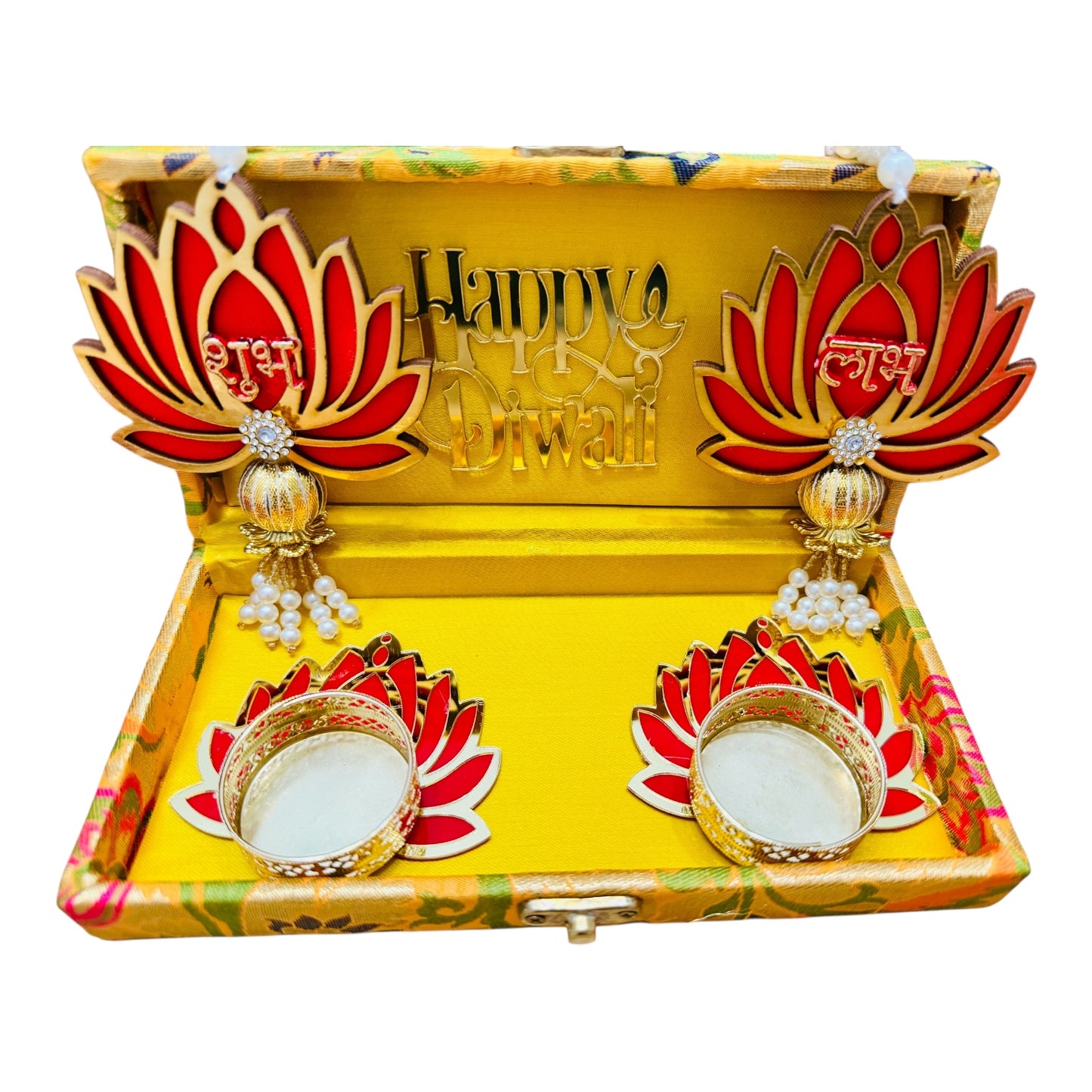 Lotus Theme Shubh Labh & Diya Combo