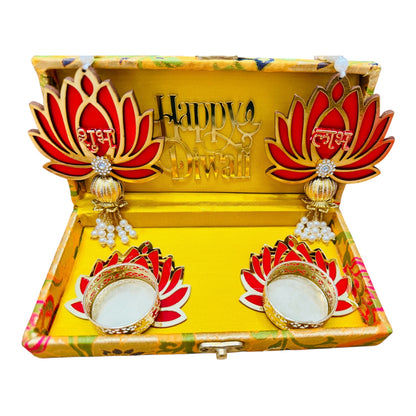 Lotus Theme Shubh Labh & Diya Combo