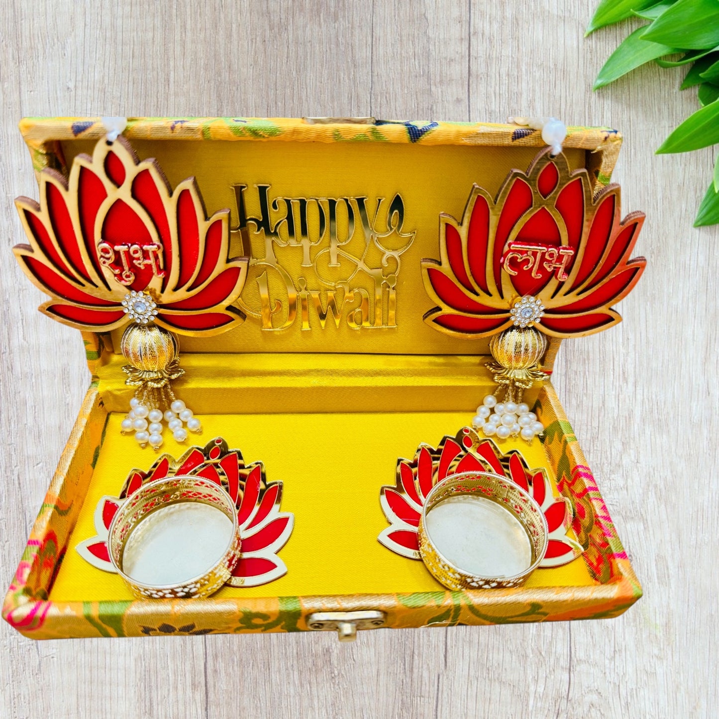 Lotus Theme Shubh Labh & Diya Combo