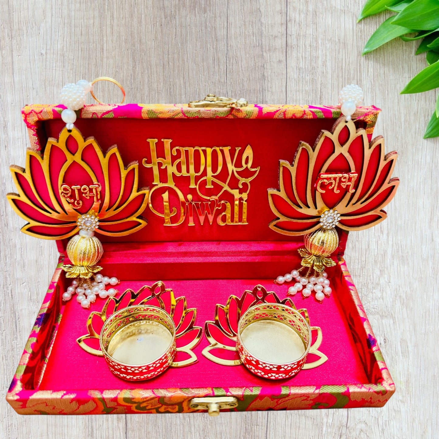 Lotus Theme Shubh Labh & Diya Combo