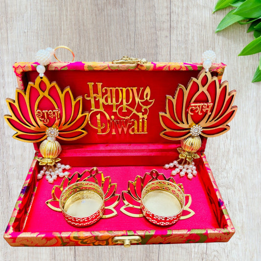 Lotus Theme Shubh Labh & Diya Combo