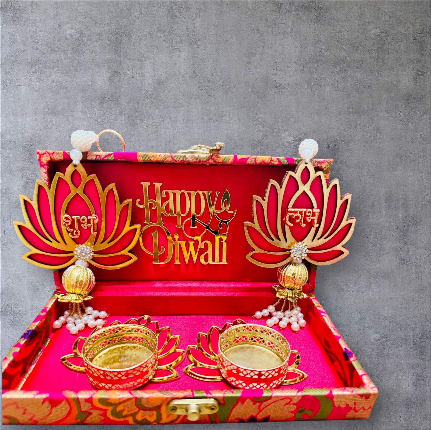 Lotus Theme Shubh Labh & Diya Combo