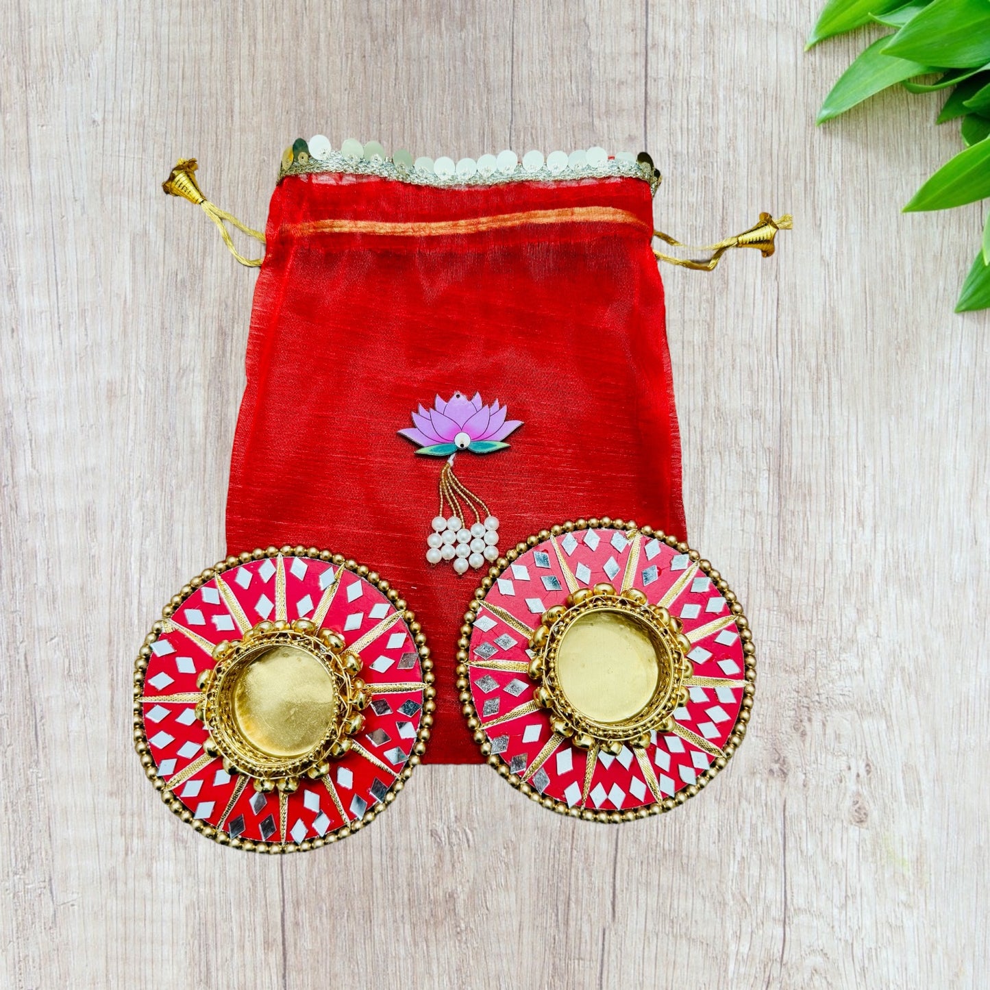 Round Mirror Work and Ghungroo T-Light Holder with Polti