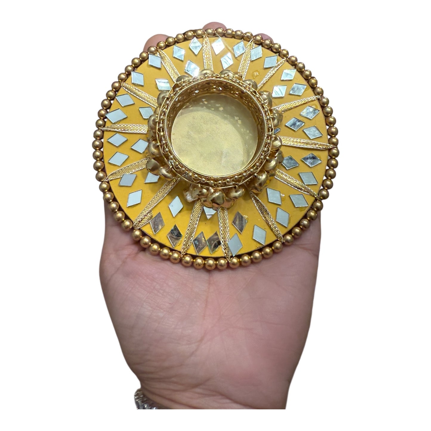 Round Mirror Work and Ghungroo T-Light Holder with Polti