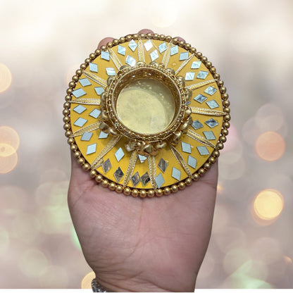 Round Mirror Work and Ghungroo T-Light Holder with Polti