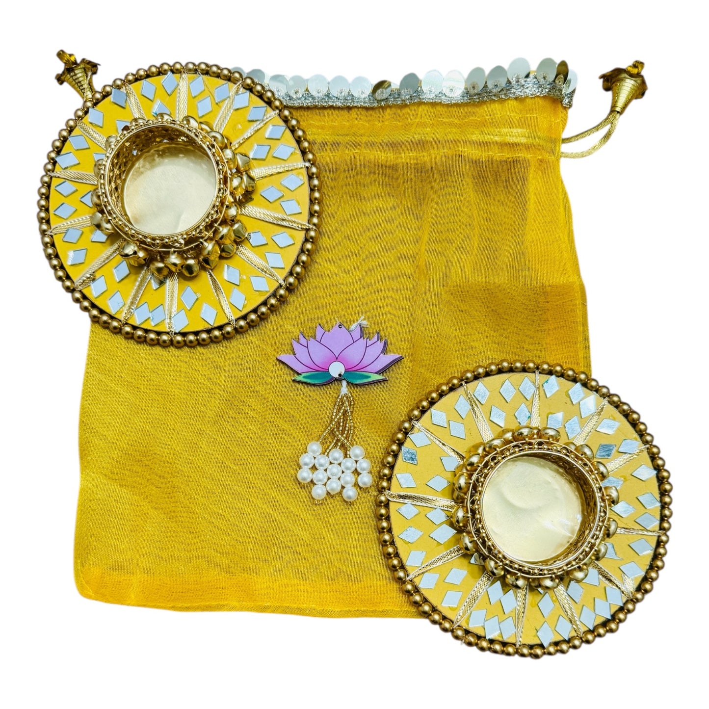 Round Mirror Work and Ghungroo T-Light Holder with Polti