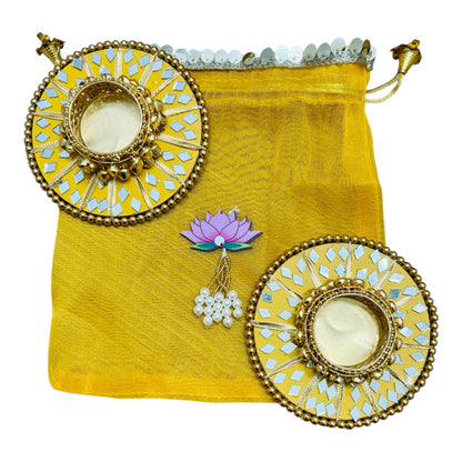 Round Mirror Work and Ghungroo T-Light Holder with Polti