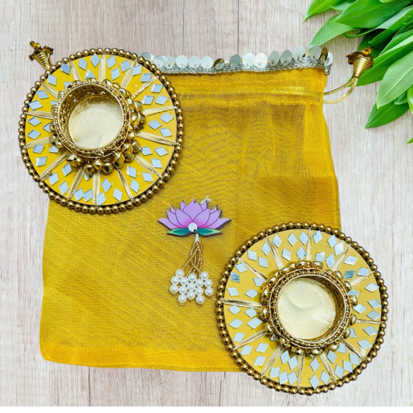 Round Mirror Work and Ghungroo T-Light Holder with Polti