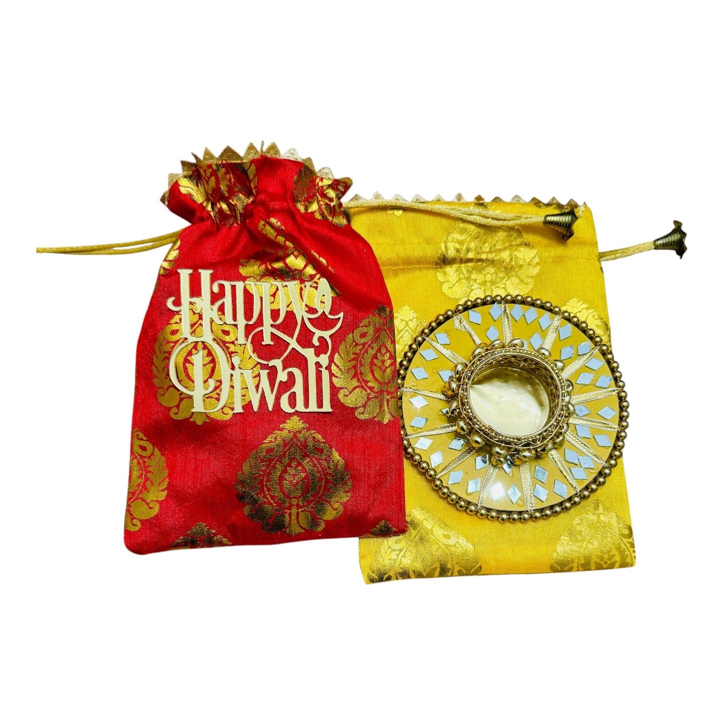 Round Mirror Work and Ghungroo T-Light Holder with Polti