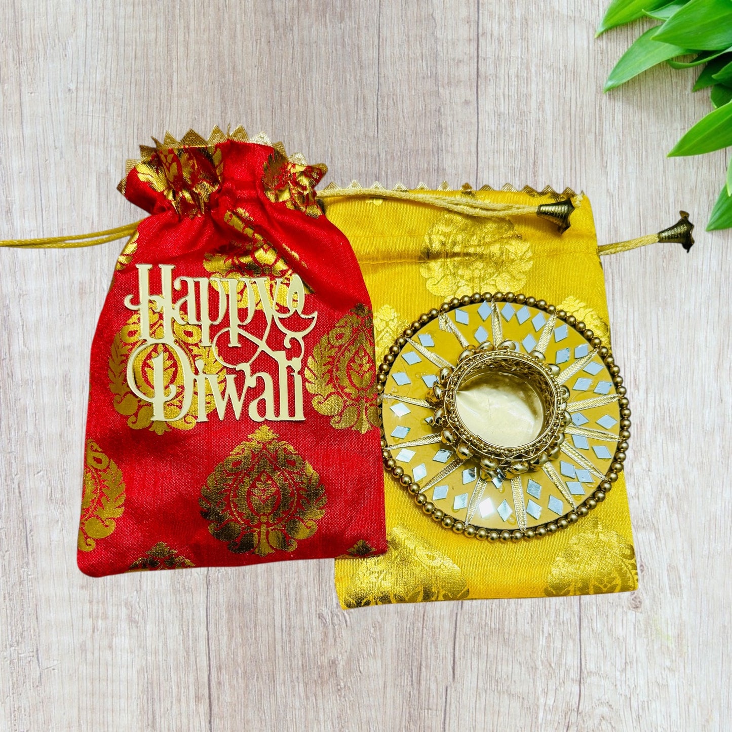 Round Mirror Work and Ghungroo T-Light Holder with Polti