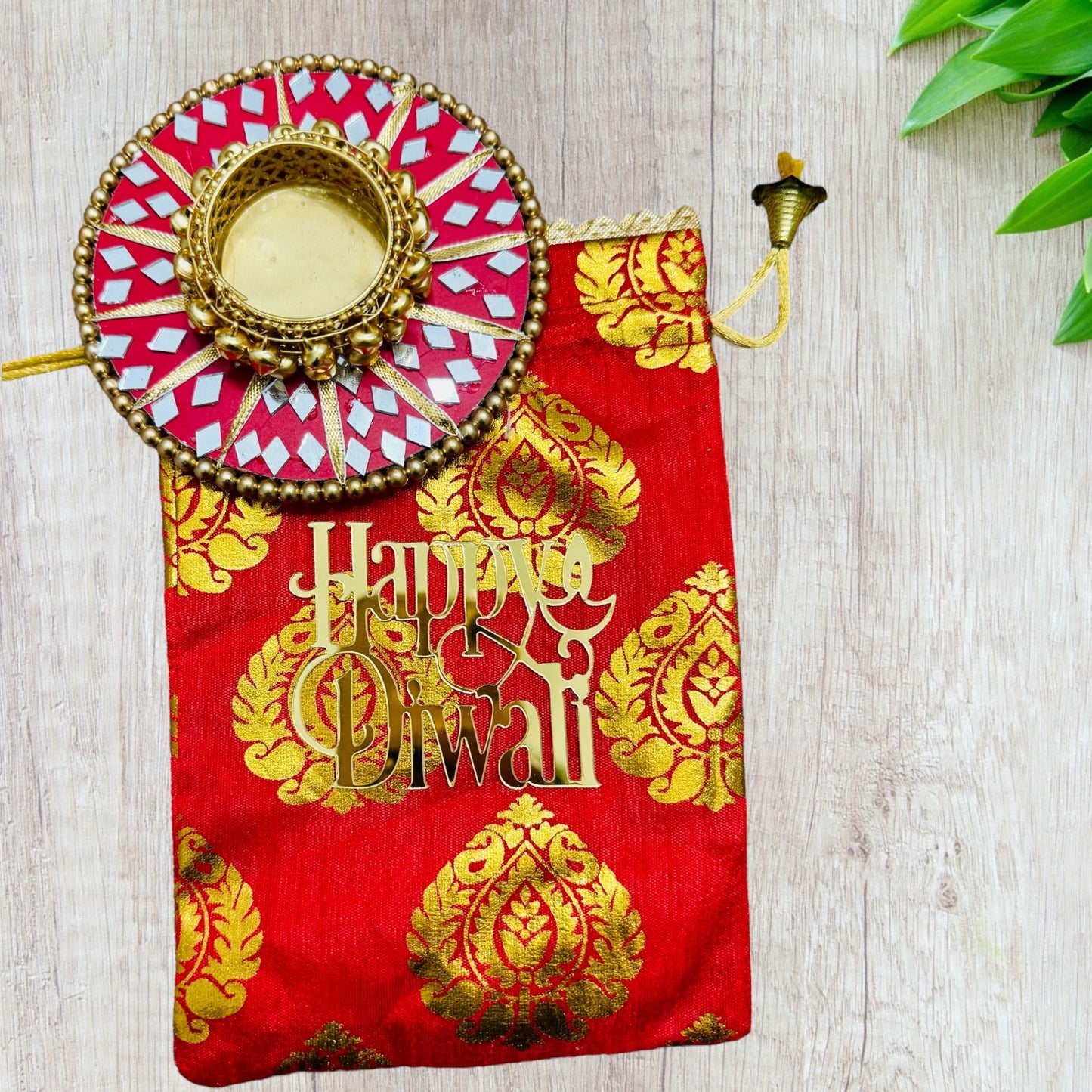 Round Mirror Work and Ghungroo T-Light Holder with Polti